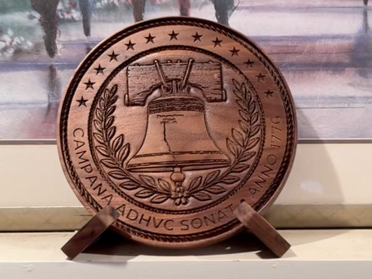 Wooden Liberty Bell Wall Art, 10” Walnut, 1776 USA